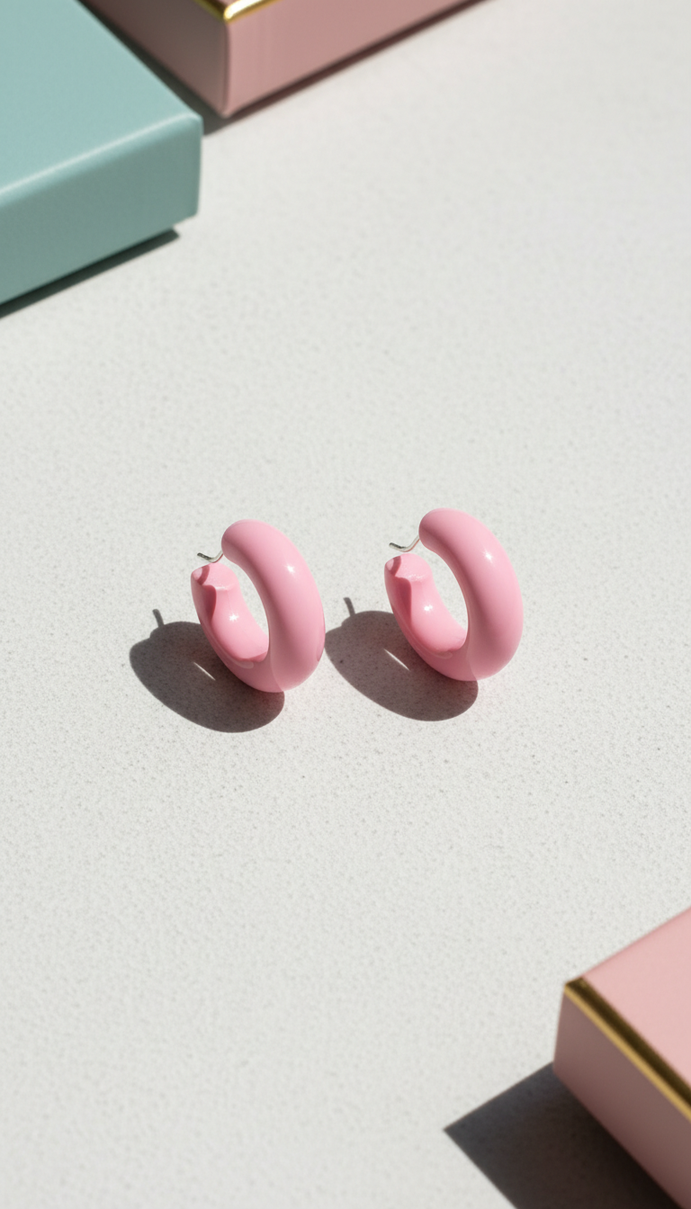 Boucles créoles résine rose bonbon