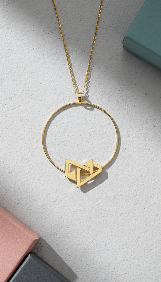 Collier pendentif géométrique or lumineux